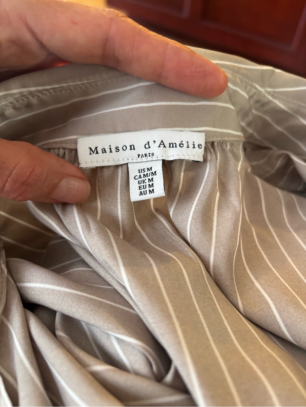 Maison d'Amélie Striped Blouse in Light Taupe and White